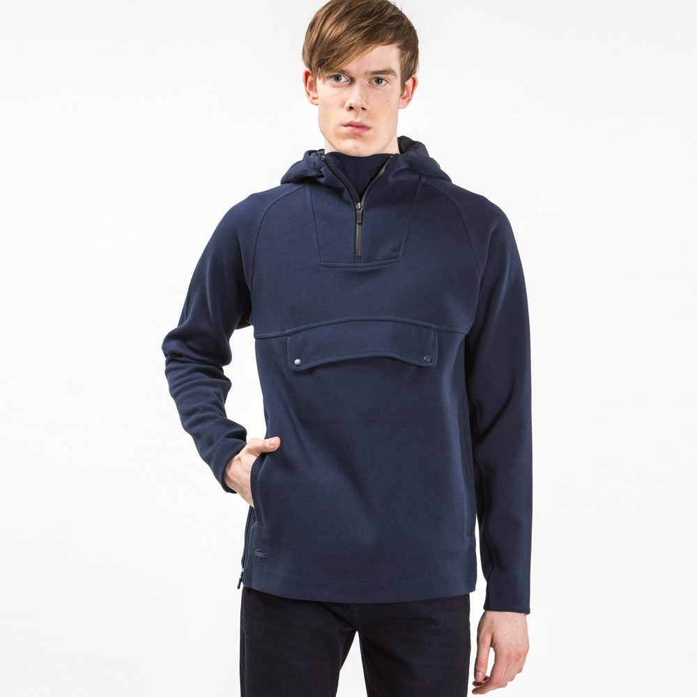Lacoste Anorak Hoodie Mens Large Navy Blue Quarter Zip Piqué Pullover Preppy
